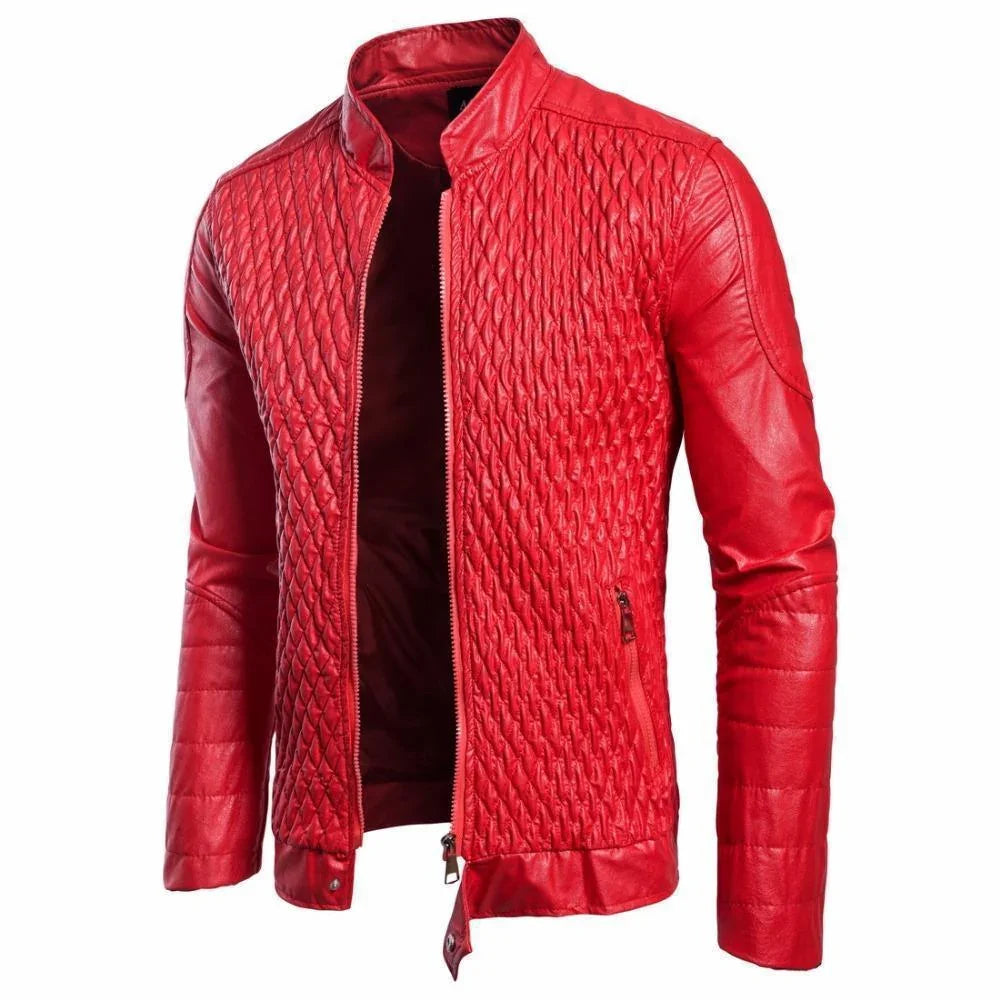 Men's Leather Jacket Diamond Pattern