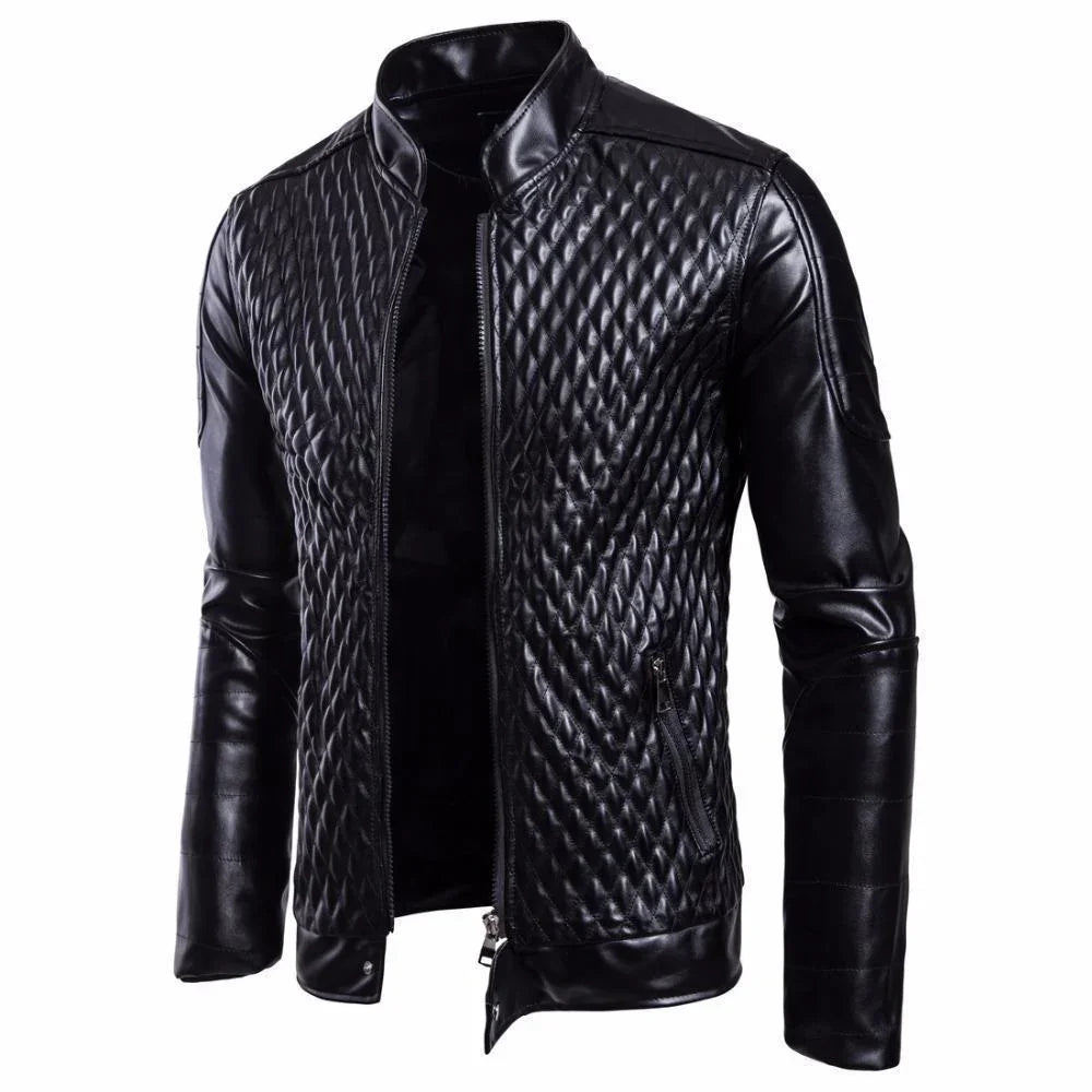 Men's Leather Jacket Diamond Pattern