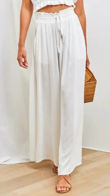 Women's High Waist Wide Leg Palazzo Trousers with Elastic Drawstring