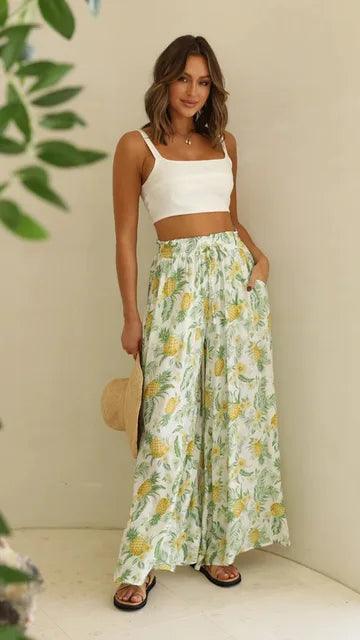 Women's Wide Leg Palazzo Trousers High Waist Elastic Drawstring Full Length