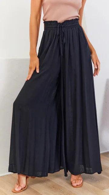Women's Wide Leg Palazzo Trousers High Waist Elastic Drawstring Full Length