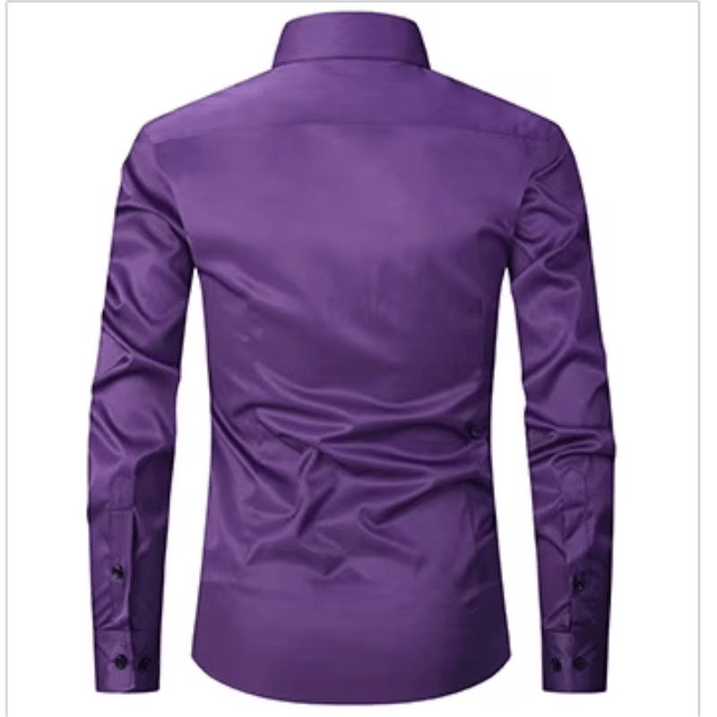 Men's Long Sleeve Slim Fit Shirt with Contrast Buttons