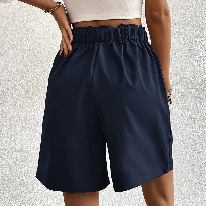 Women's High-Waisted Shorts Pleated Flowing Fabric