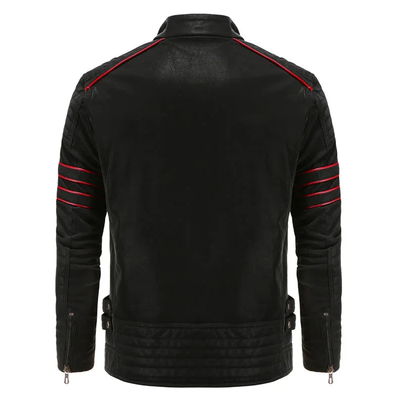 Men's PU Leather Jacket with Red Trim