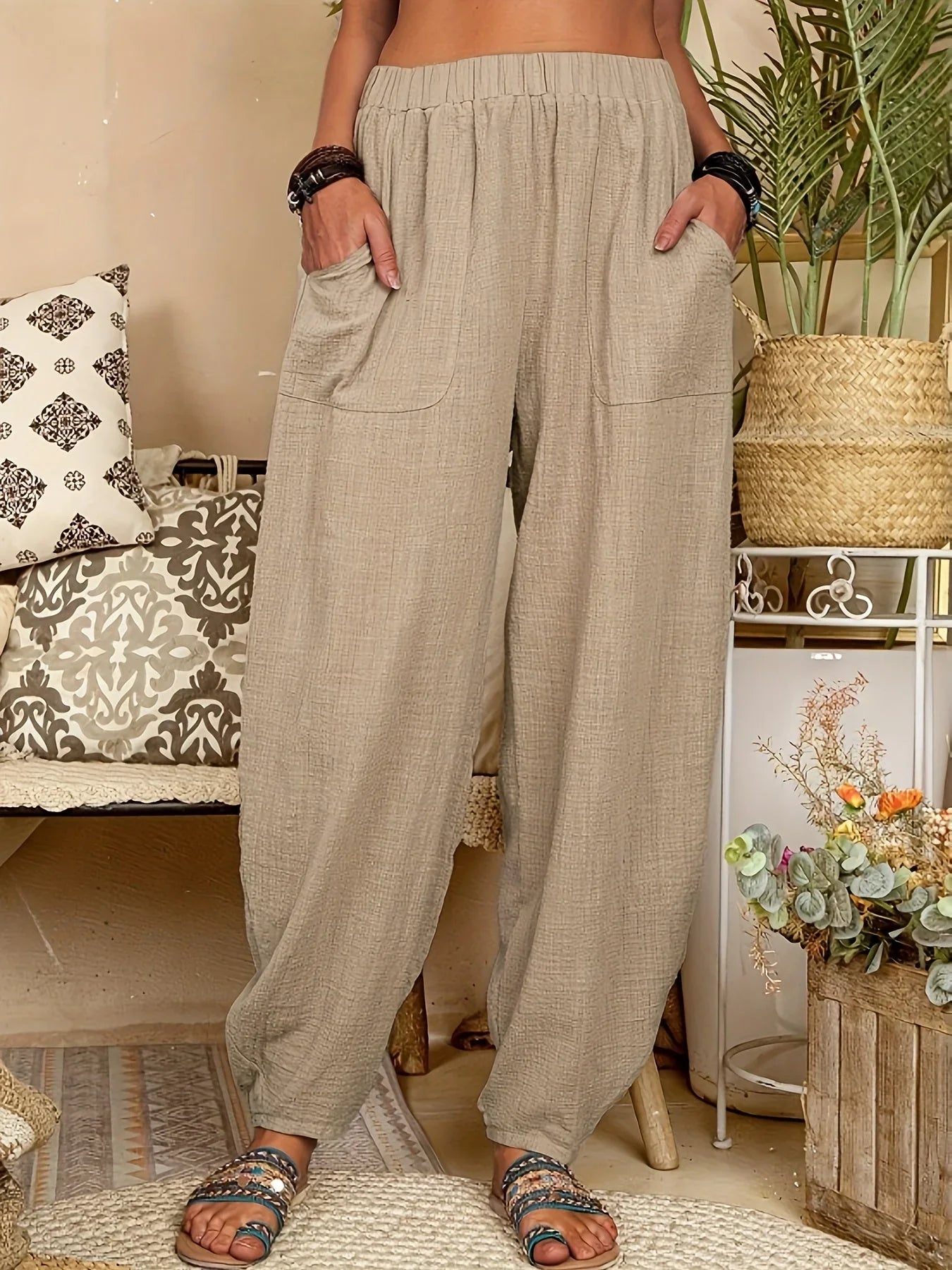 Women's Lightweight Breathable Trousers Relaxed Fit Elastic Waist