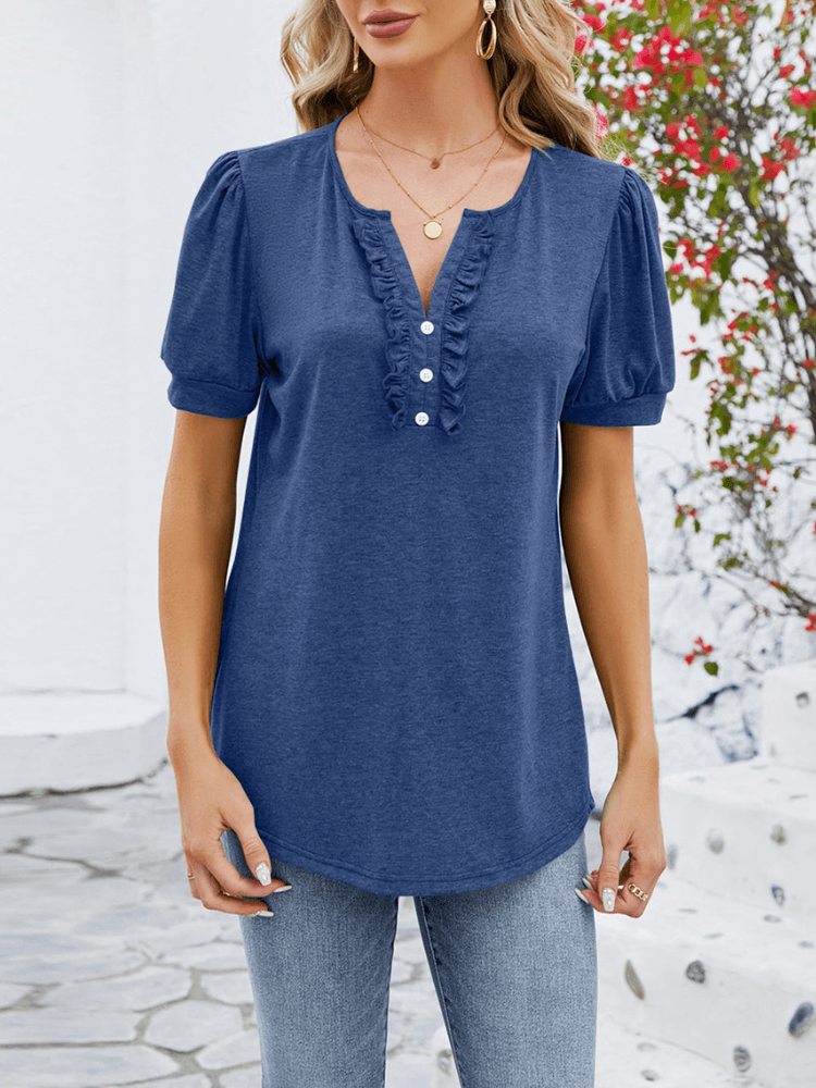 Women's Puff Sleeve Blouse with Button Front
