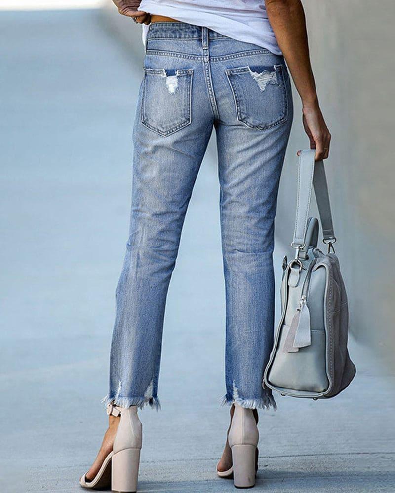 Women's Ripped Denim Casual Pants