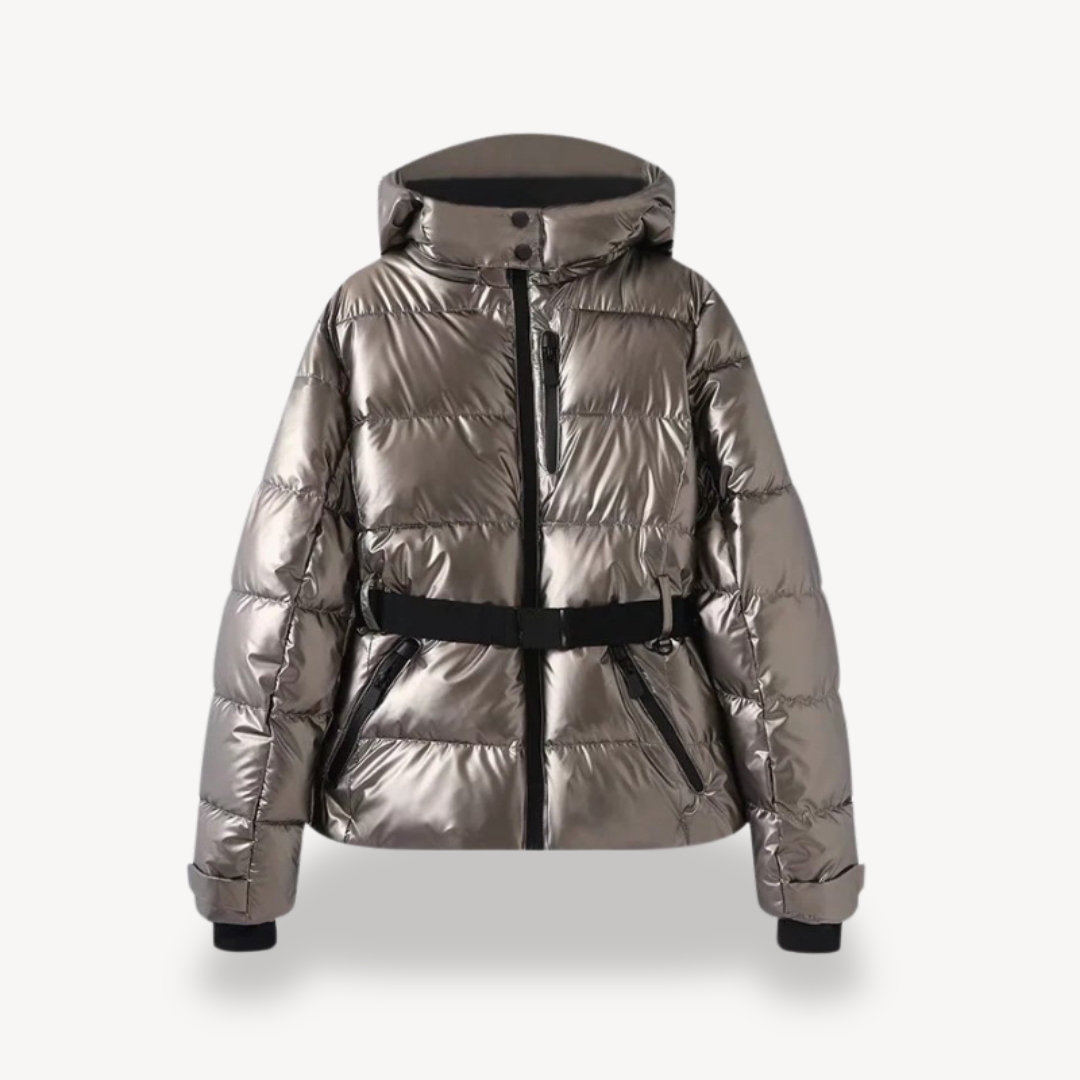 Women's Puffer Jacket with Belted Design