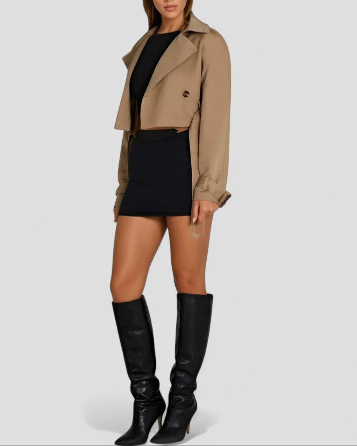 Women's Cropped Belted Trench Jacket