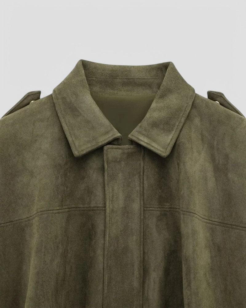 Women's Oversized Zip-Up Faux Suede Bomber Jacket