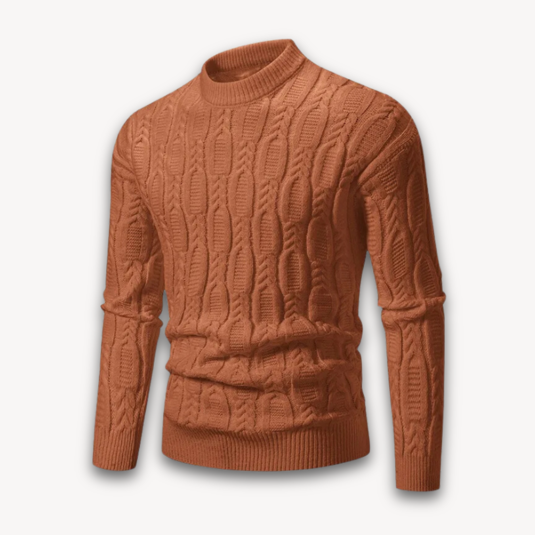 Men's Crewneck Sweater Cable Knit Cotton Blend