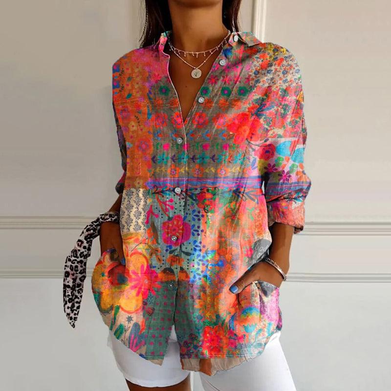 Women's Floral Print Blouse Vintage Style