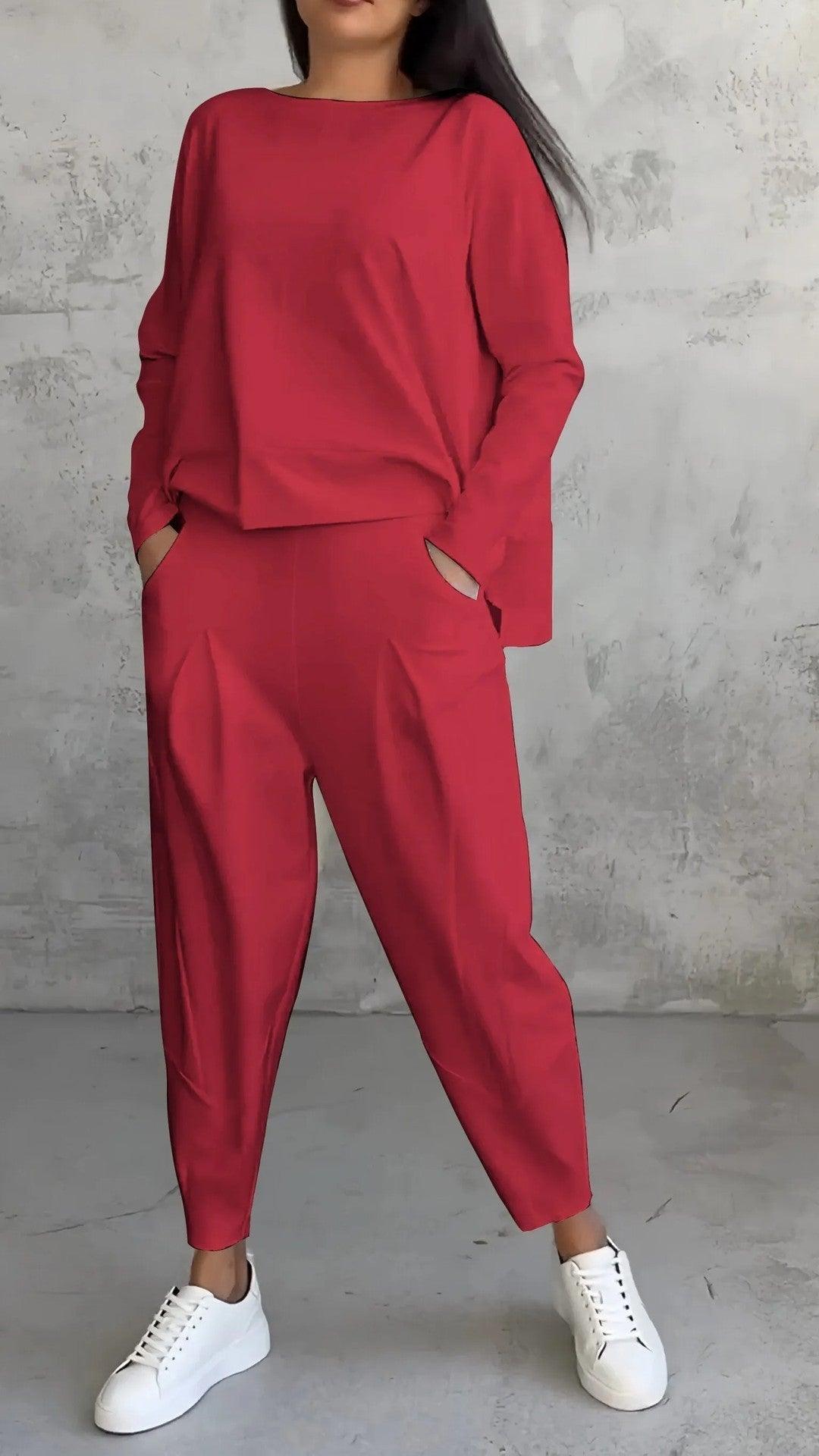 Women's Casual Chic Harem Pants Set with Irregular Long-Sleeve Top