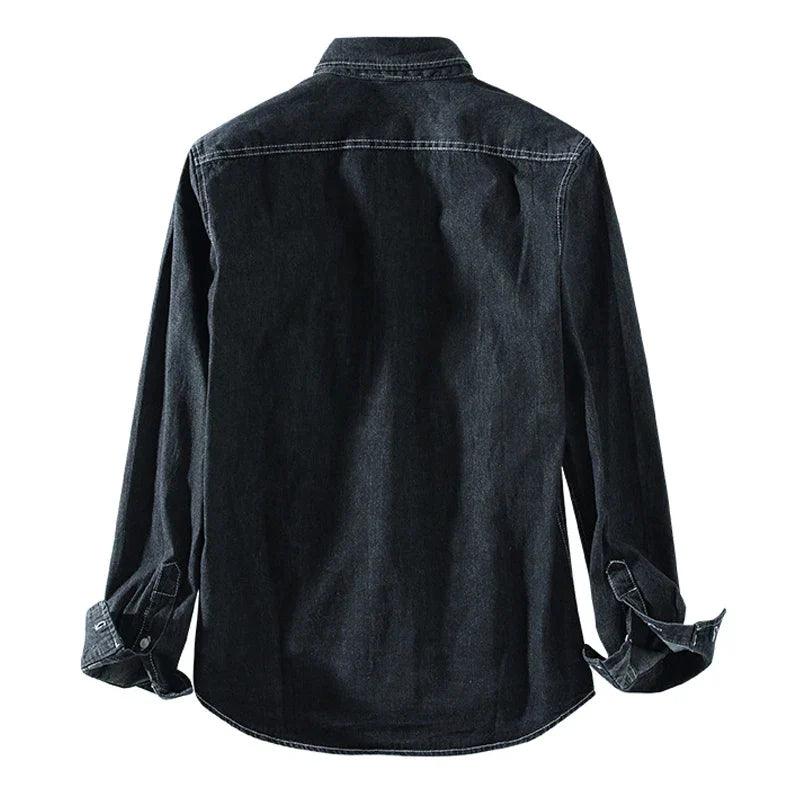 Men’s Button-Up Denim Shirt Long Sleeve Classic Collar