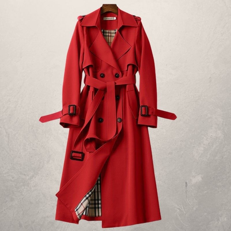 Women's Trenchcoat Woven Cotton Double-Breasted Tailored Fit Belted Waist