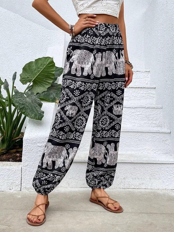 Women's Harem Trousers Bohemian Elephant Print