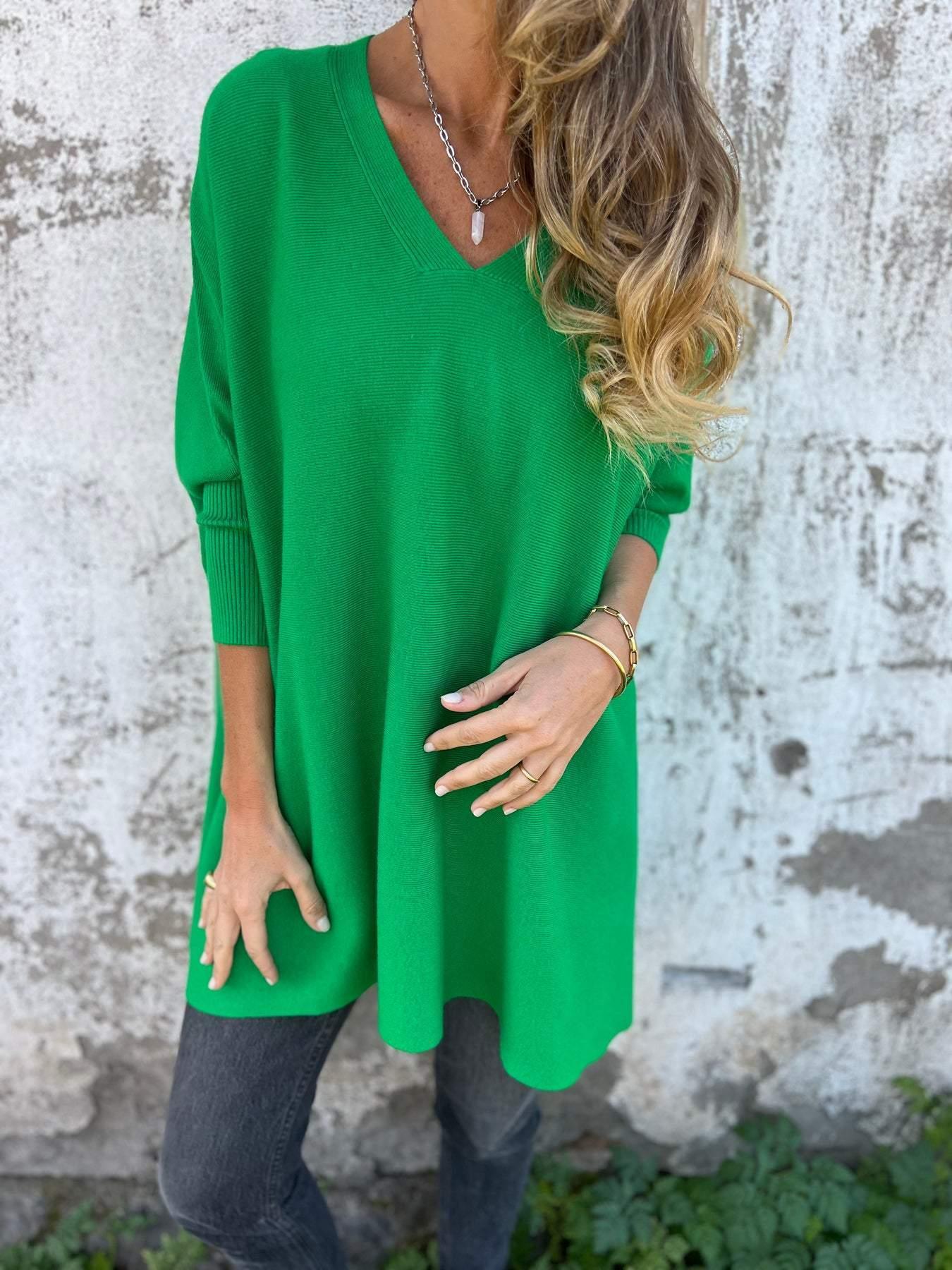 Women's V-Neck Oversized Shirt with Drop Shoulders and Long Sleeves