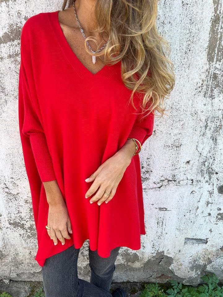 Women's V-Neck Oversized Shirt with Drop Shoulders and Long Sleeves