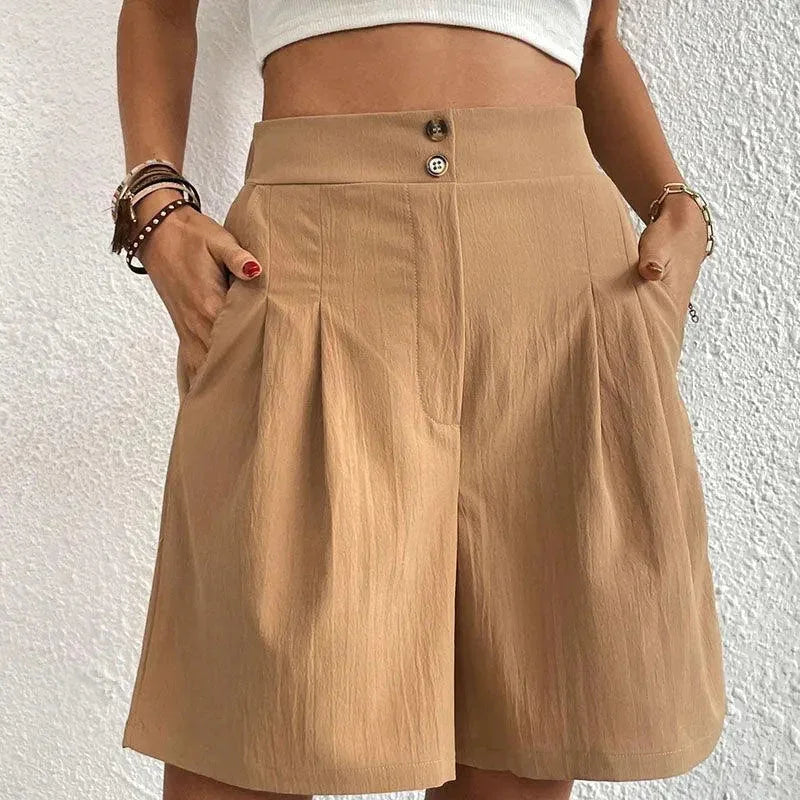 Women's High-Waisted Shorts Pleated Flowing Fabric