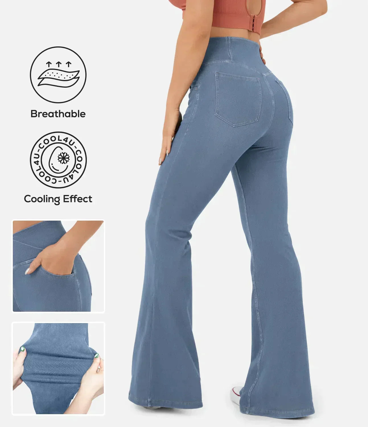 Women's High Waist Flared Jeans with Elasticated Waistband