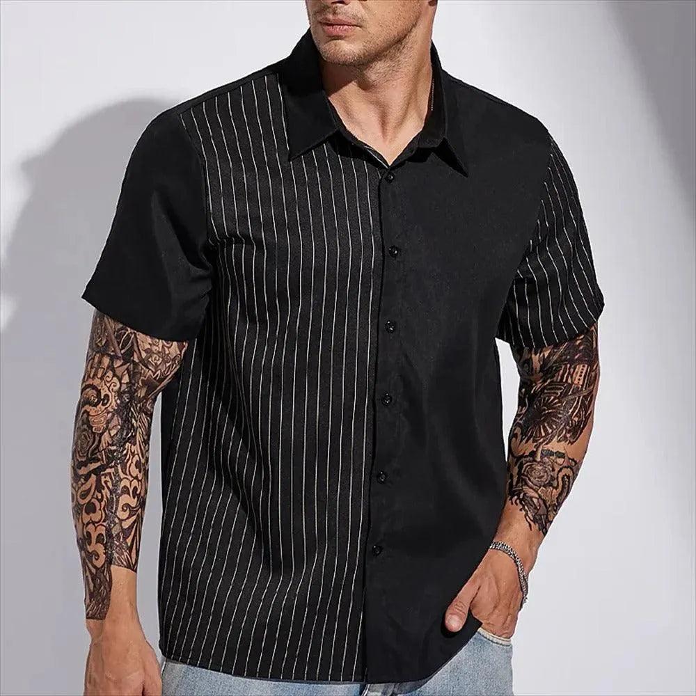 Men's Striped Short-Sleeve Button-Up Shirt Lightweight Breathable Fabric
