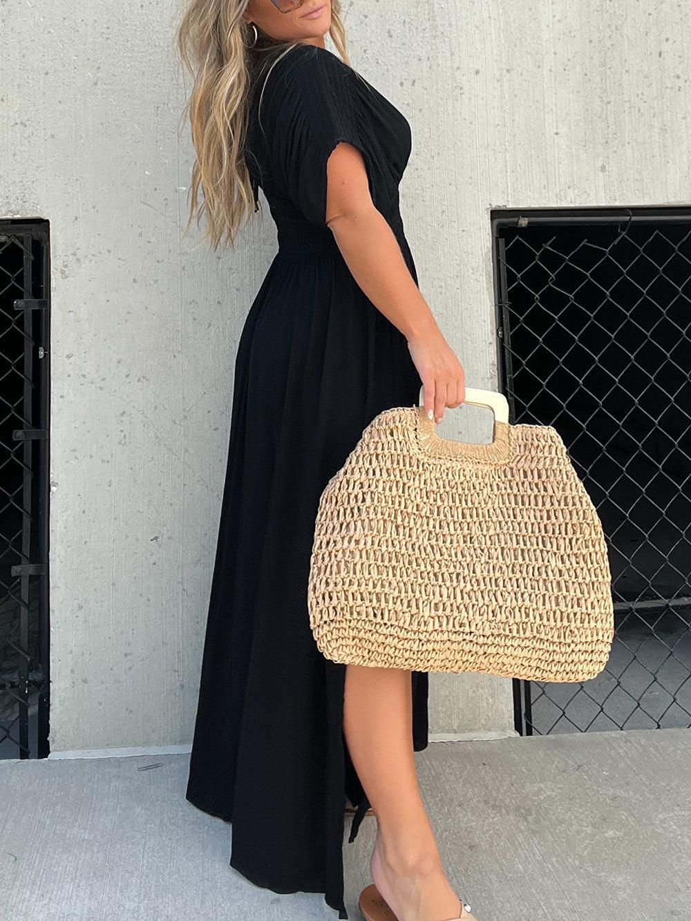 Women’s Maxi Dress – Smocked Waist – Relaxed Fit – V-Neck – Short Sleeve – Flowy Cotton