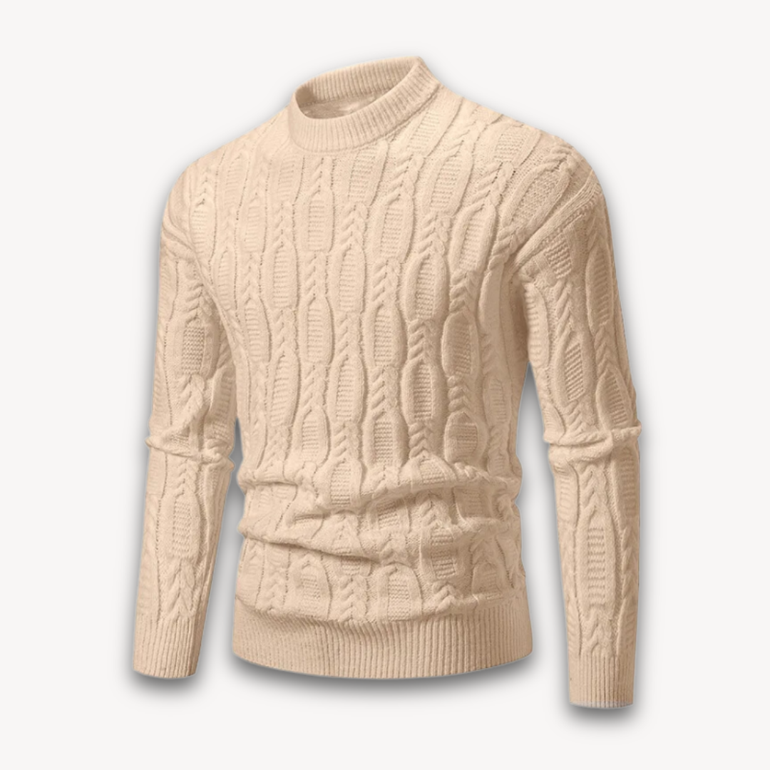 Men's Crewneck Sweater Cable Knit Cotton Blend