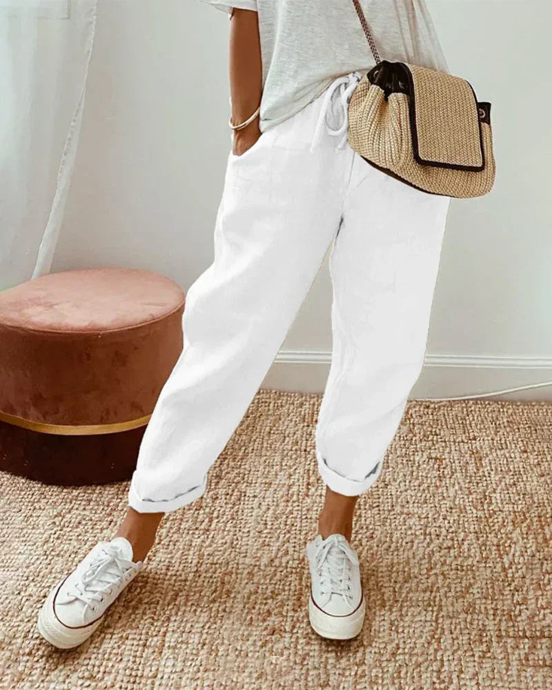 Women's Relaxed Fit Trousers with Drawstring Waist