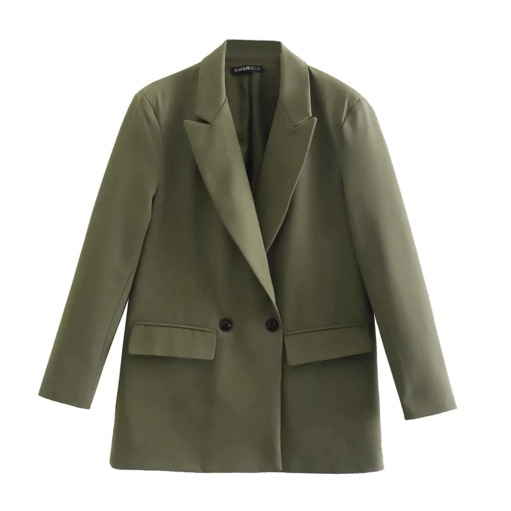 Women's Tailored Blazer Double-Breasted Structured Silhouette Notched Lapels