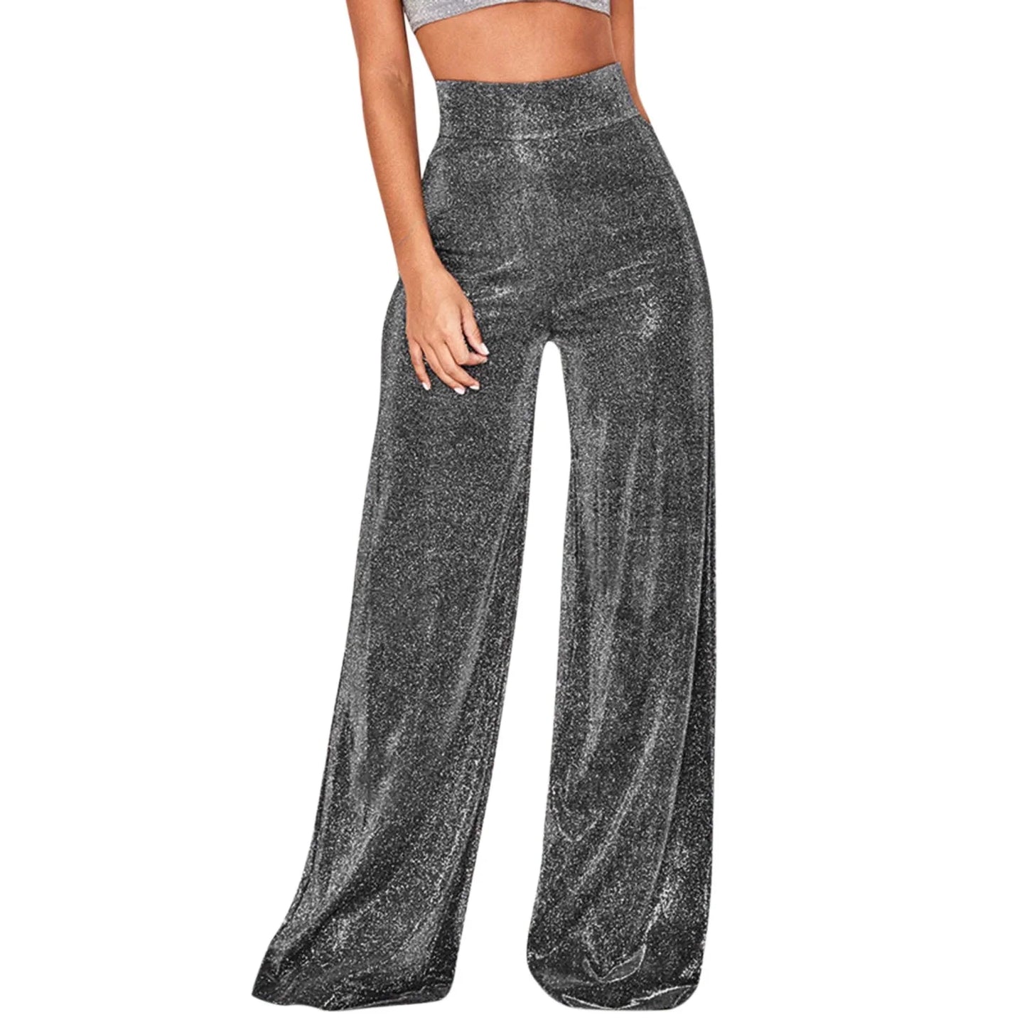 Women's Wide-Leg Trousers Glitter Shimmer Fabric