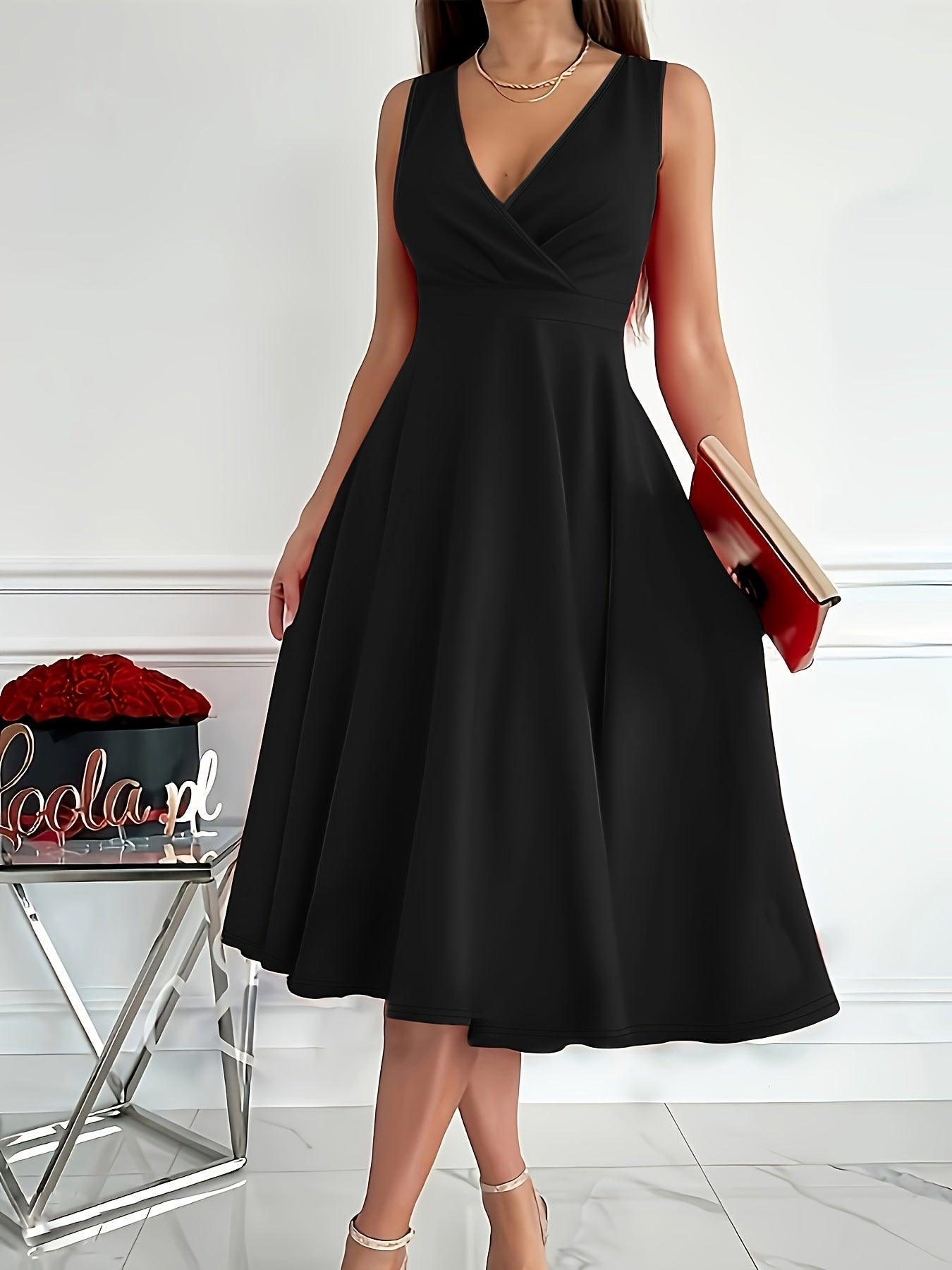 Women's V-Neck Midi Dress Elegant Style