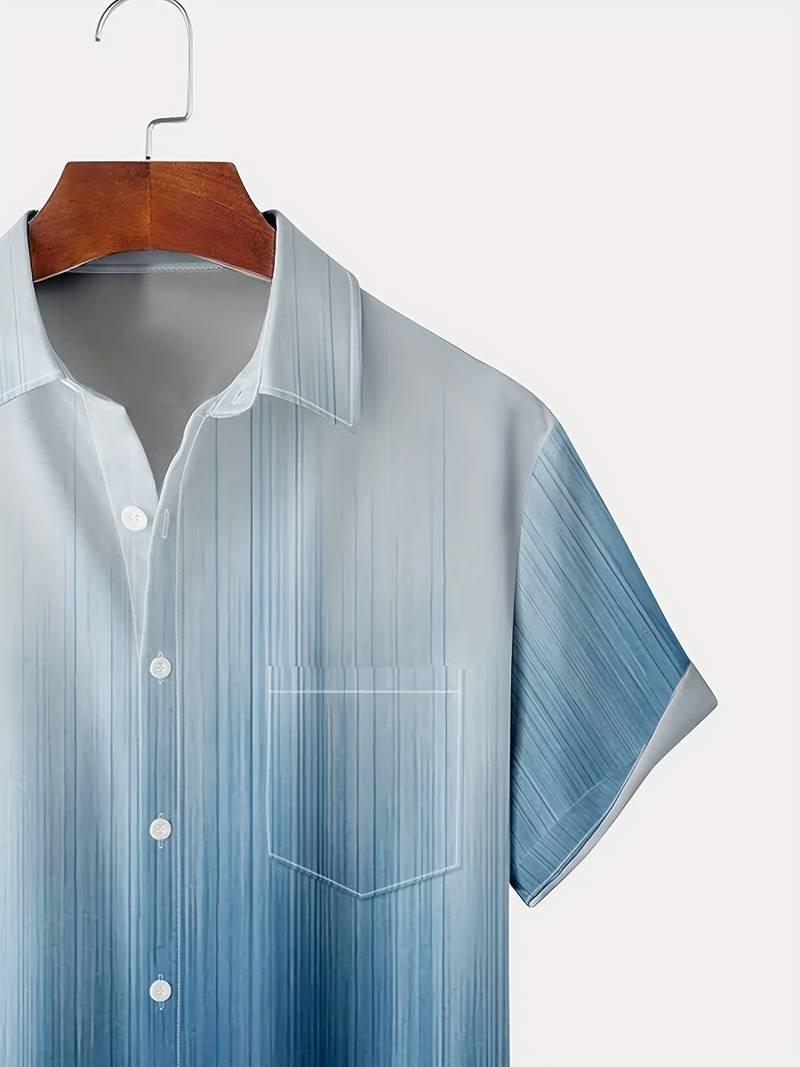 Men's Short Sleeve Button-Up Shirt Gradient Design Lightweight Breathable Relaxed Fit