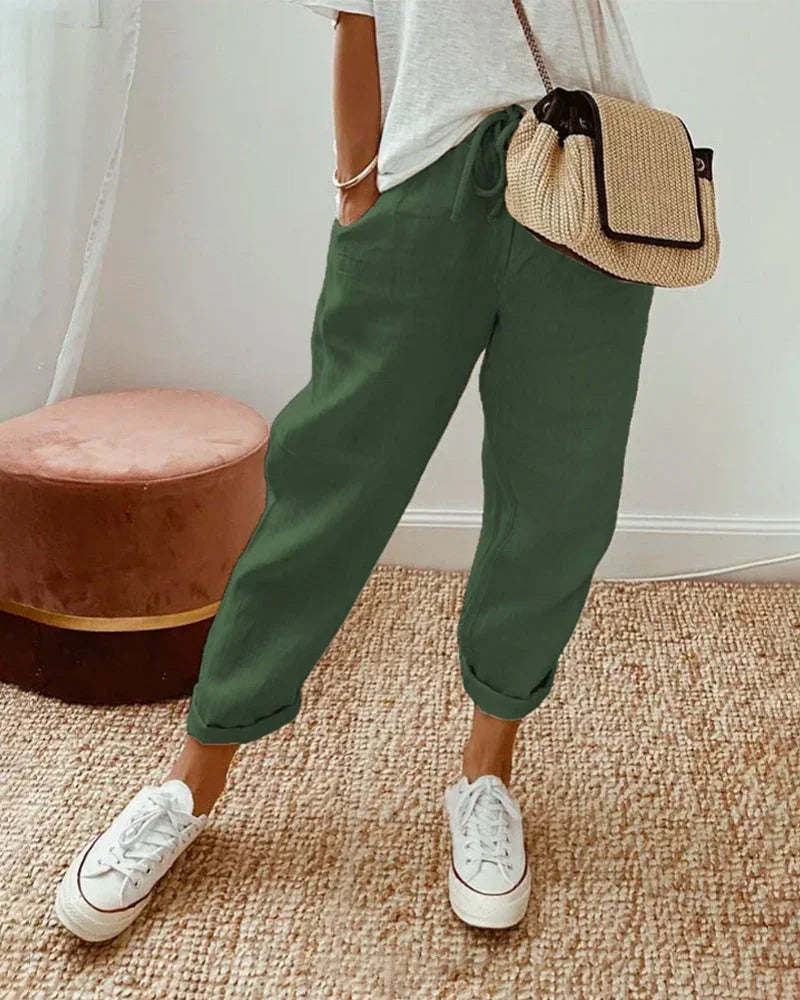Women's Relaxed Fit Trousers with Drawstring Waist