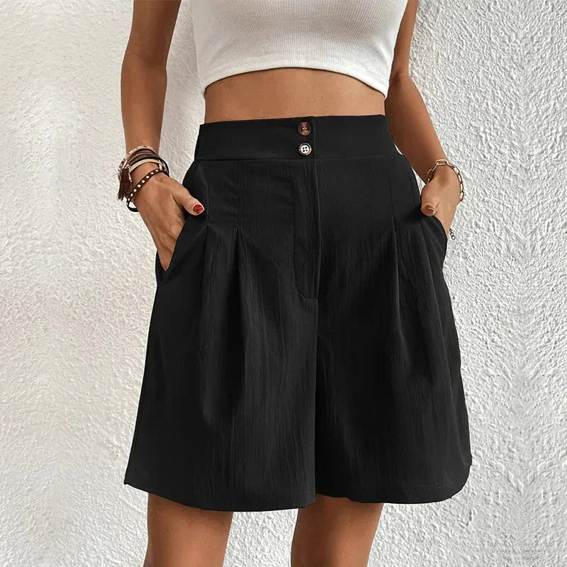 Women's High-Waisted Shorts Pleated Flowing Fabric