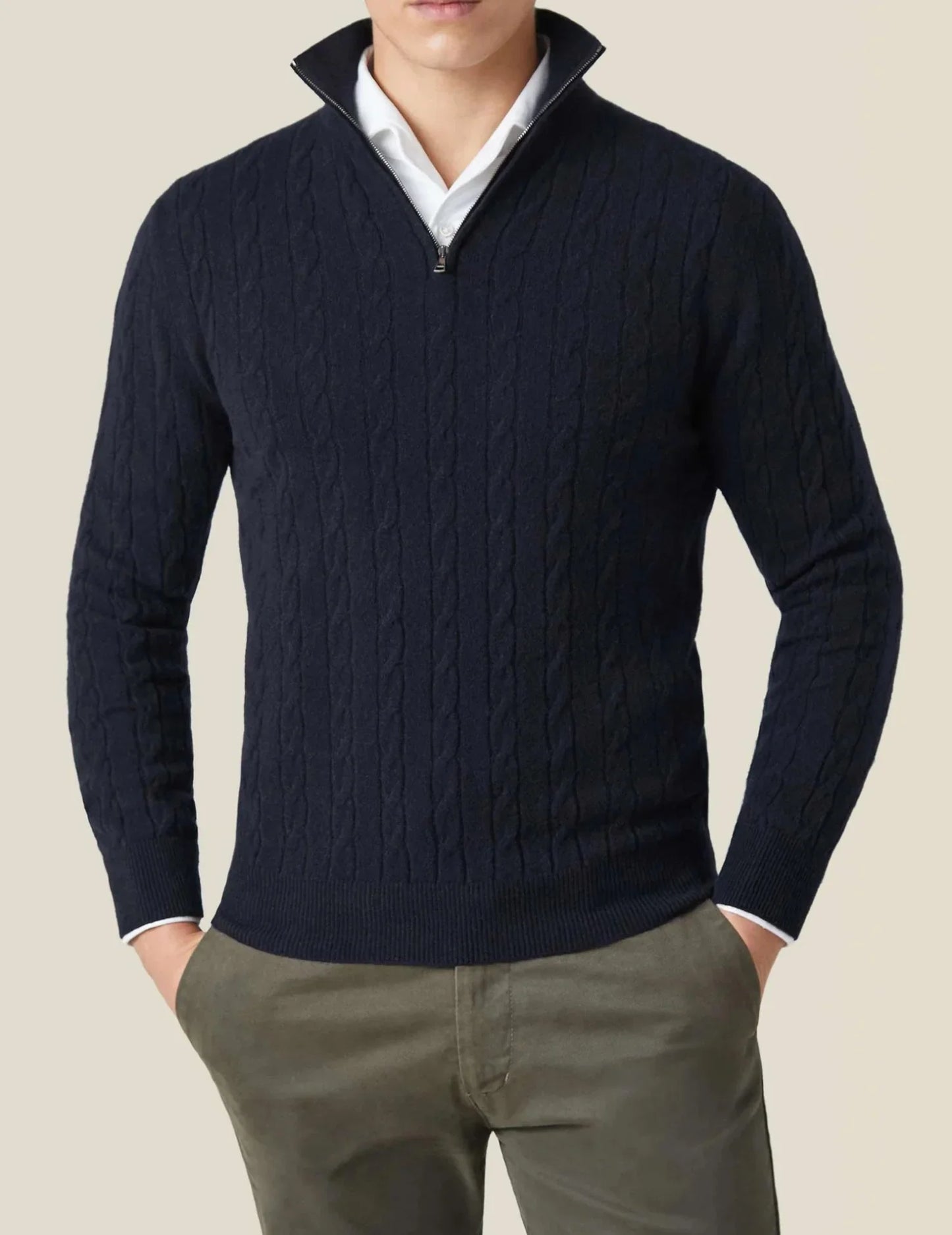 Men's Zipper Sweater Cable Knit