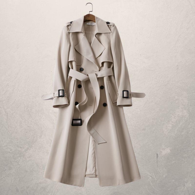 Women's Trenchcoat Woven Cotton Double-Breasted Tailored Fit Belted Waist