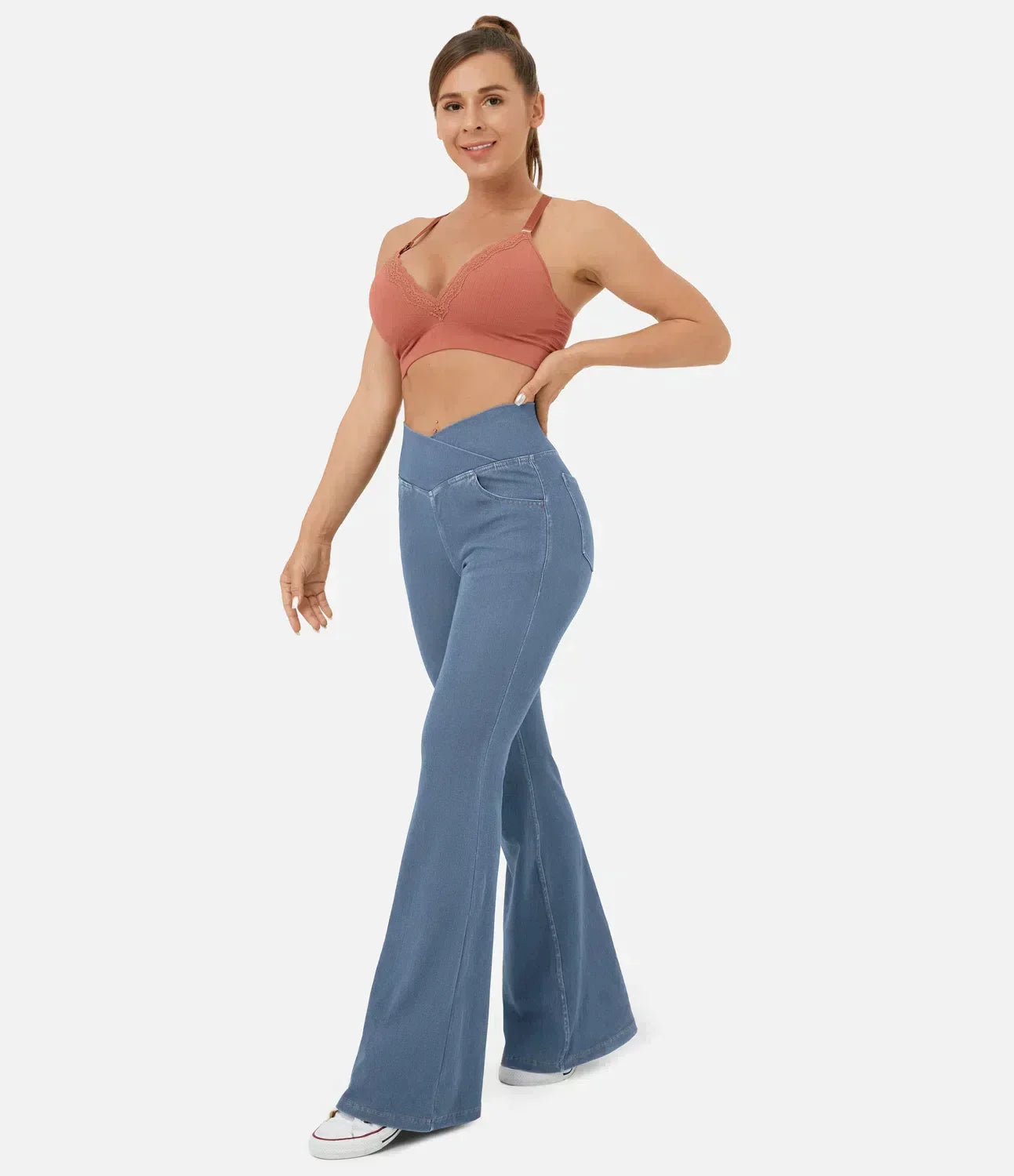 Women's High Waist Flared Jeans with Elasticated Waistband