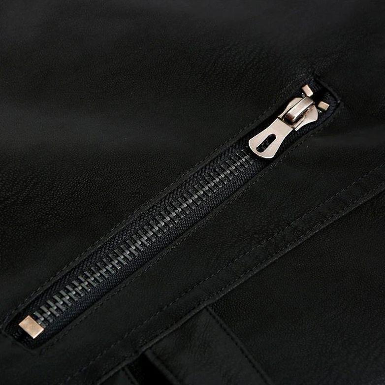 Men's PU Leather Jacket with Red Trim