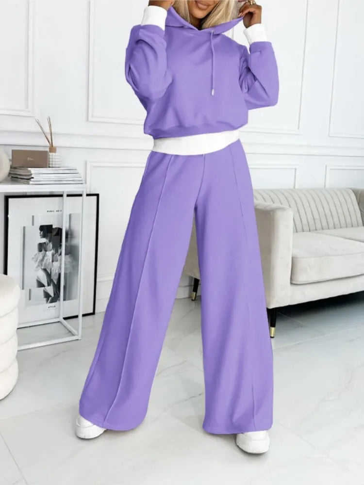 Women's Relaxed Fit Knit Lounge Set with Hoodie and Drawstring Trousers