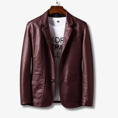 Men's Leather Jacket Stand Collar Button Closure