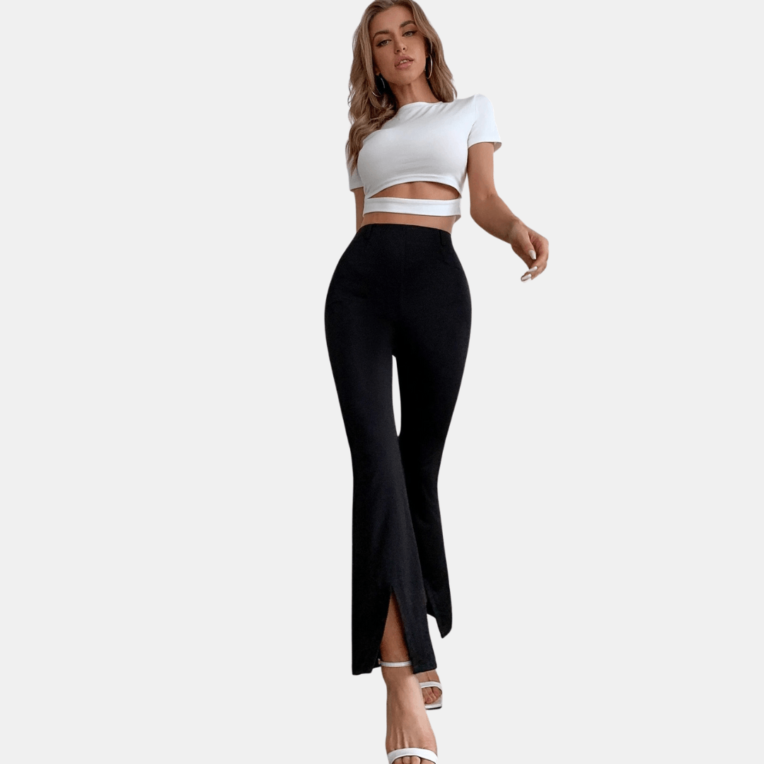 Women's High-Waisted Flare Trousers Stretch Fabric Slim Fit