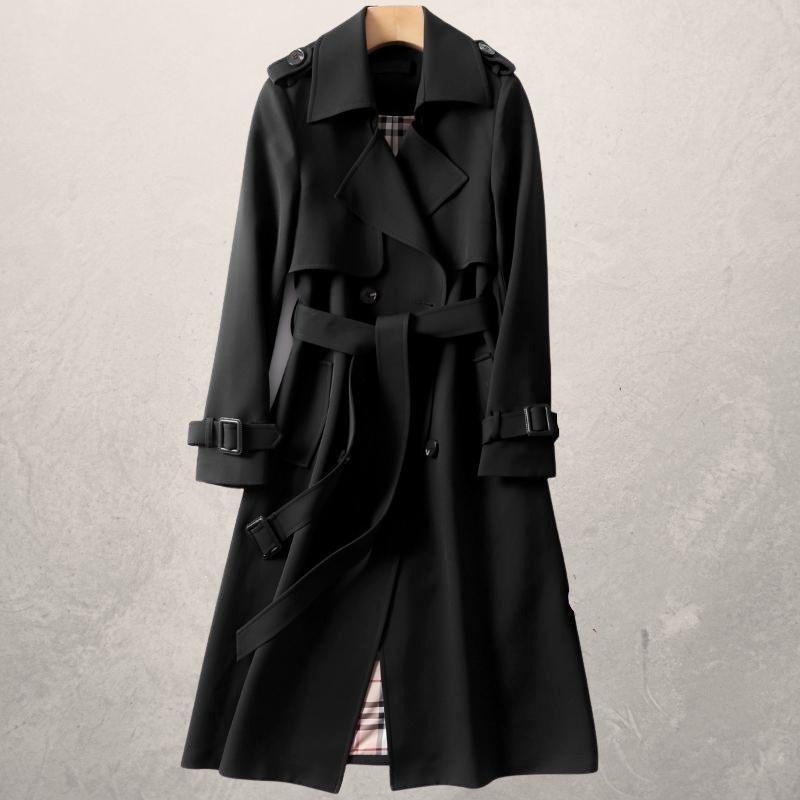 Women's Trenchcoat Woven Cotton Double-Breasted Tailored Fit Belted Waist