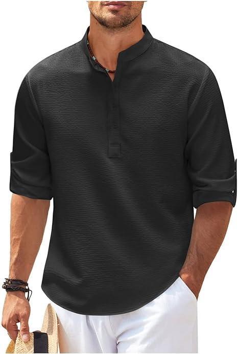 Men’s Long Sleeve Henley Shirt Lightweight Breathable Fabric
