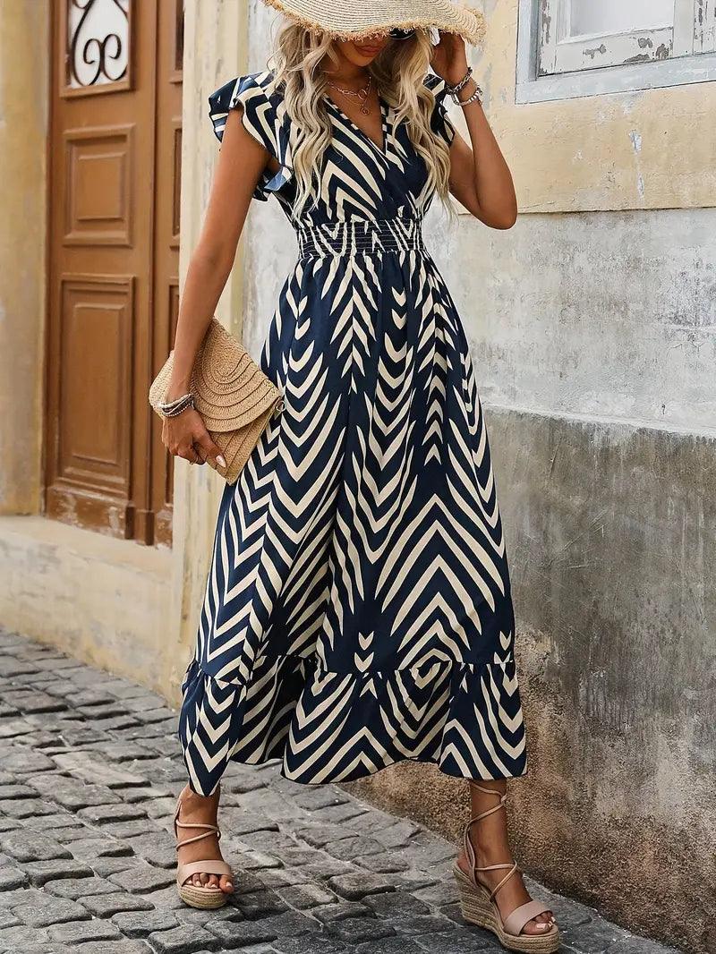 Women's Allover Print Dress with Smocked Waist