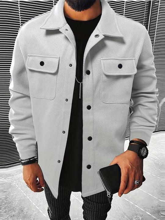 Men's Button-Up Long Sleeve Jacket with Pocket