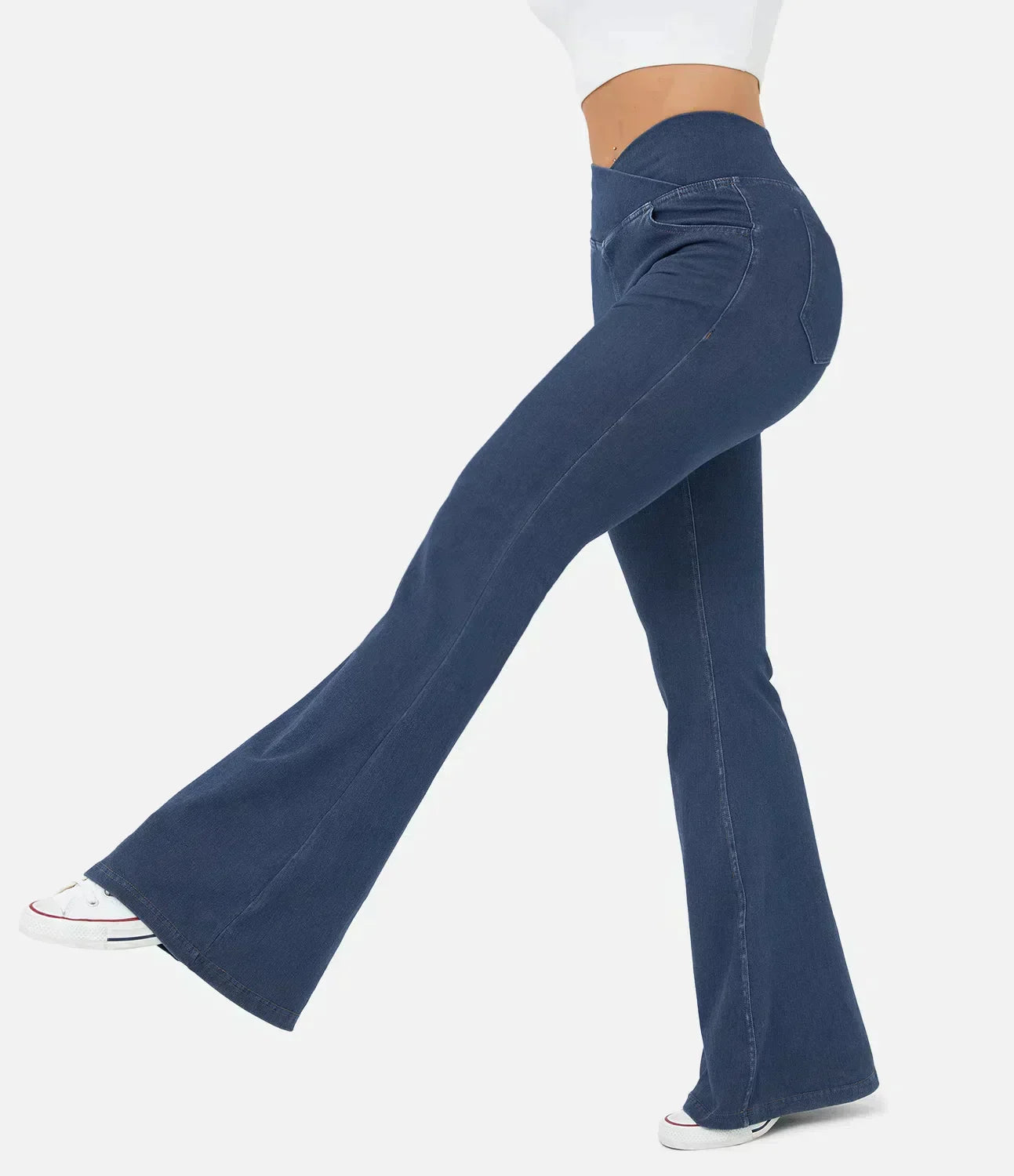 Women's High Waist Flared Jeans with Elasticated Waistband
