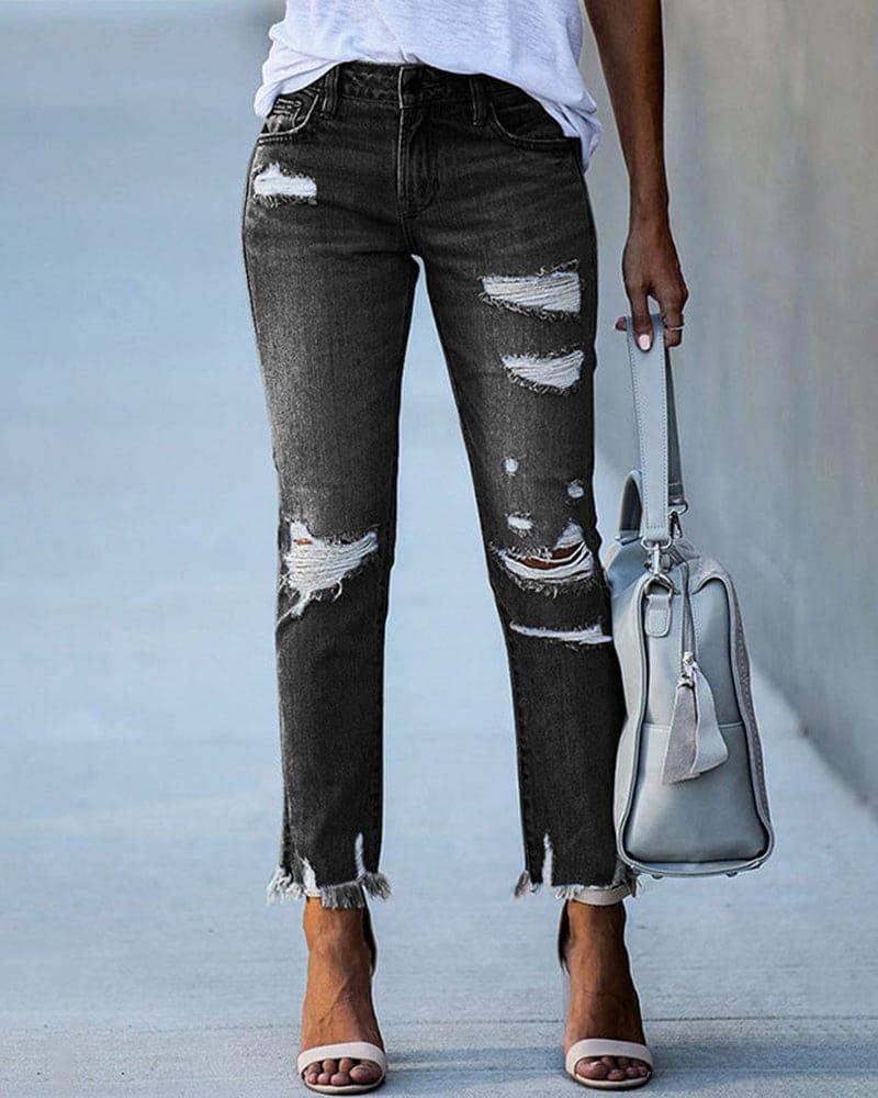 Women's Ripped Denim Casual Pants