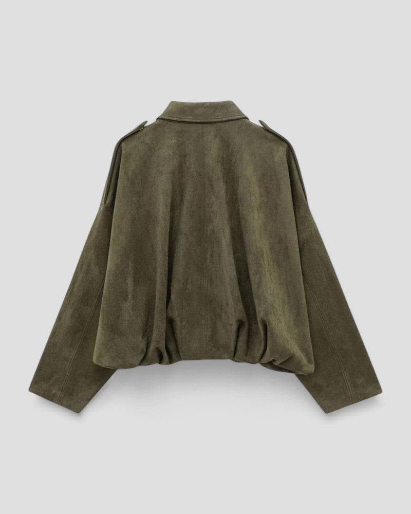 Women's Oversized Zip-Up Faux Suede Bomber Jacket