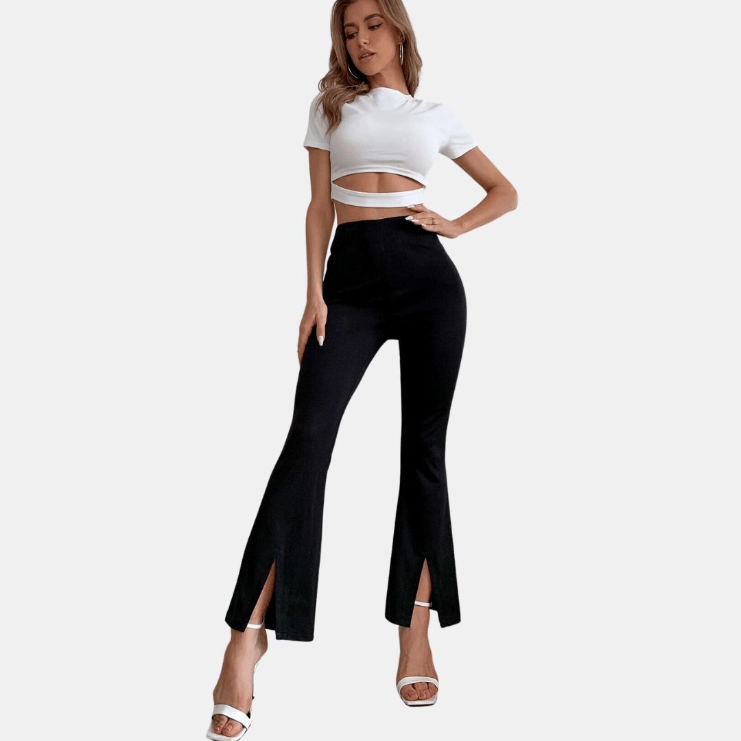 Women's High-Waisted Flare Trousers Stretch Fabric Slim Fit