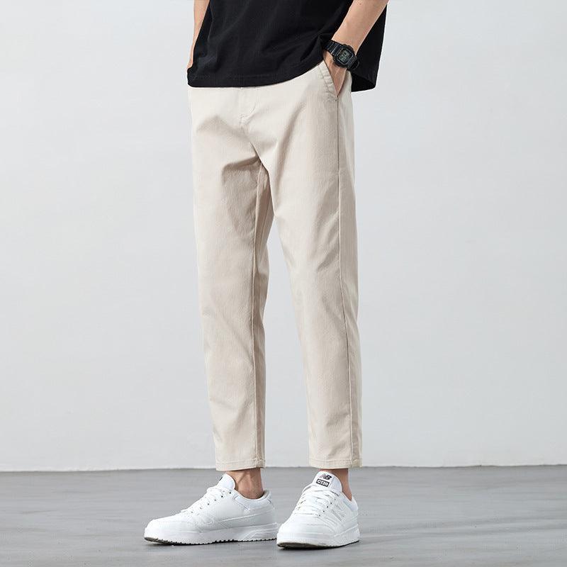 DriftEase Men’s Summer Cropped Pants | Lightweight Casual Cotton Mid-Waist Trousers